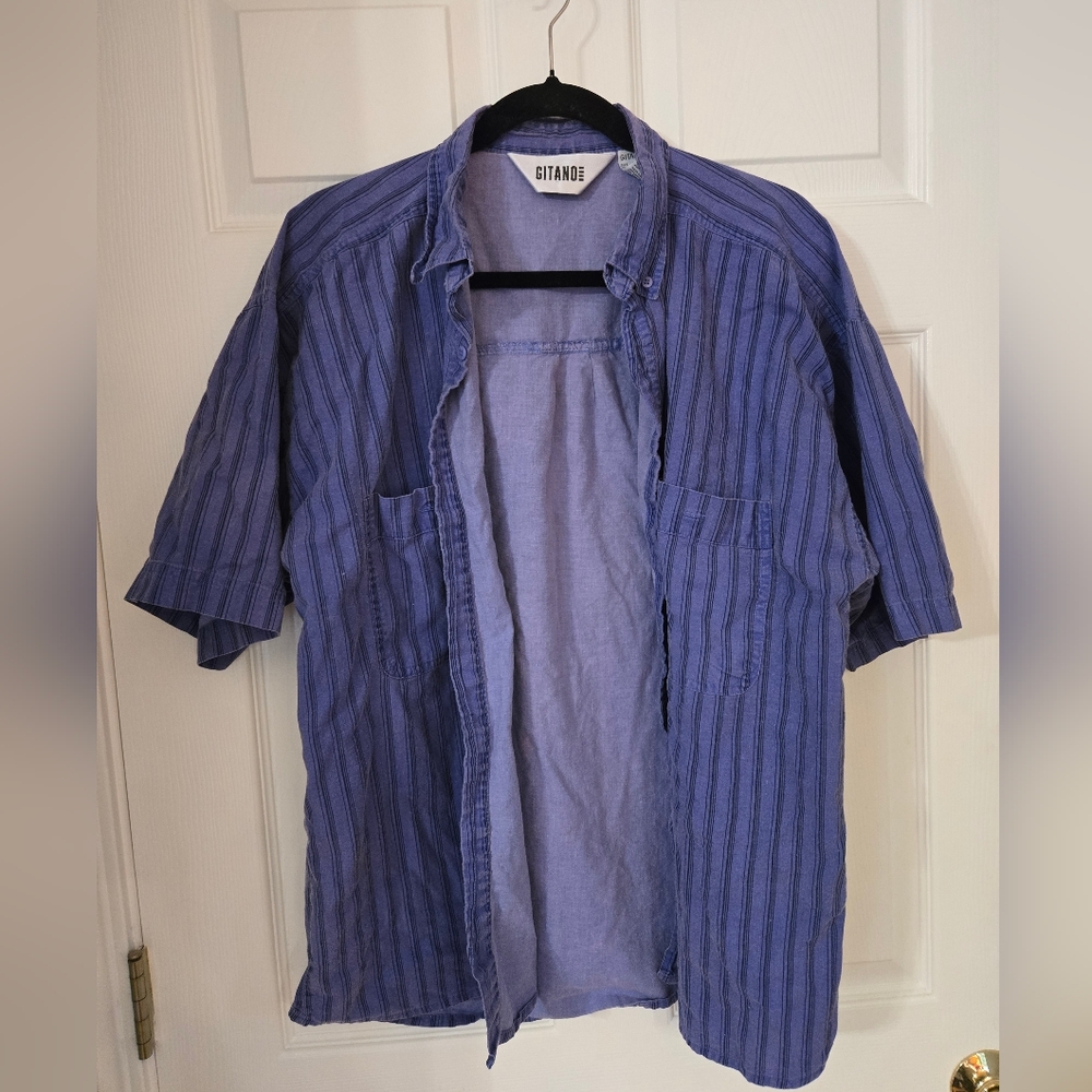 Gitano Men's Casual Indigo Striped Shirt
